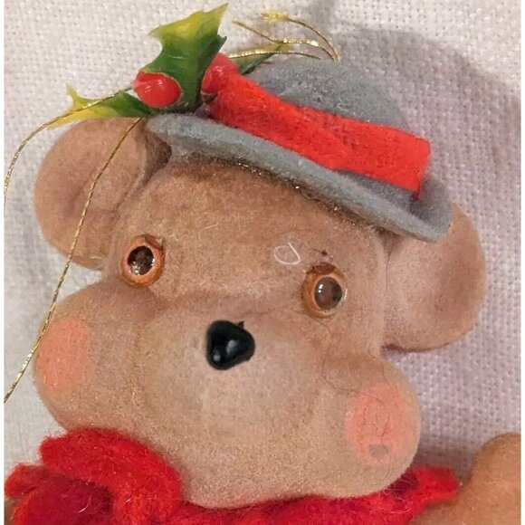 2 Flocked Bears Christmas Ornaments Kitschy Fuzzy Anthropomorphic Teddy Set Vtg - Picture 7 of 12